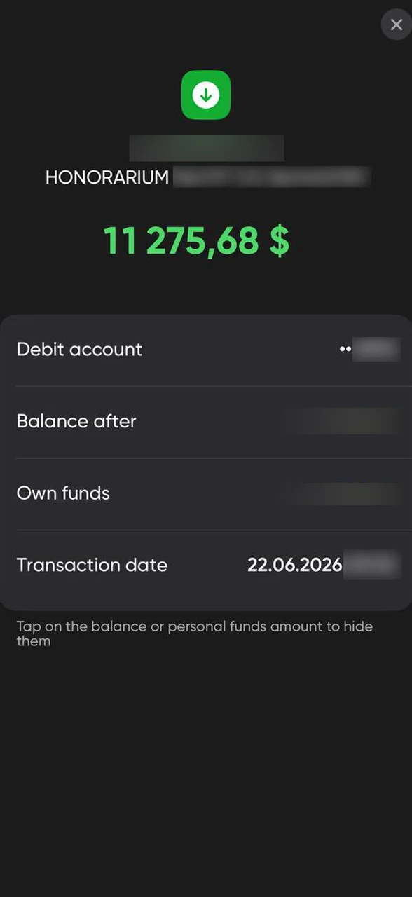 Выплата гонорара 11 275,68 $